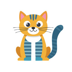 Cute Cartoon Cat with Stripes and Smile