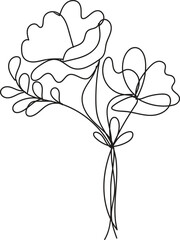 Fototapeta premium Simple Line Drawing of a Floral Bouquet Minimalist Botanical Illustration