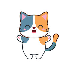 Cute Cartoon Cat with Stripes and Smile