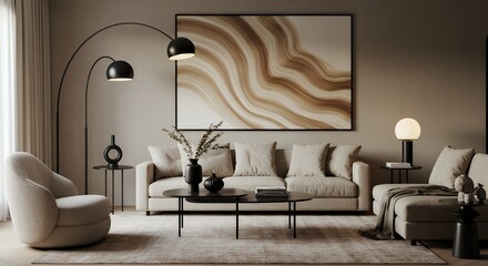 Living Room Interior with Modern Furniture and Abstract Artwork