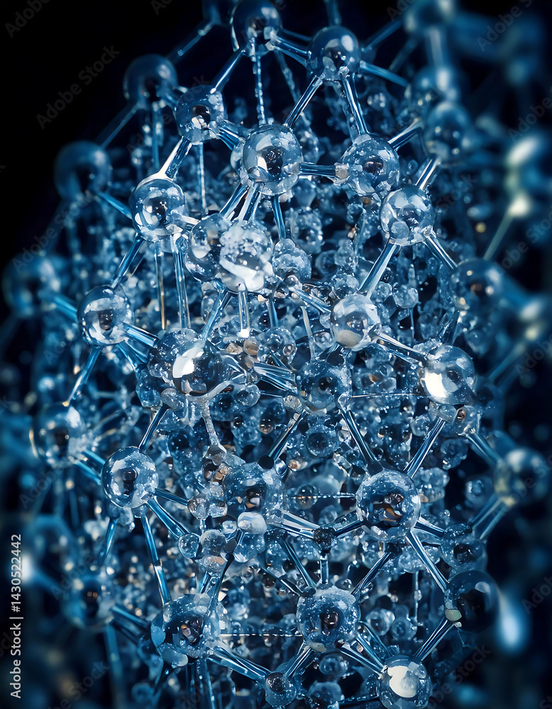 Poster abstract visualization of interconnected spheres and lines. concept of science, network, technology,