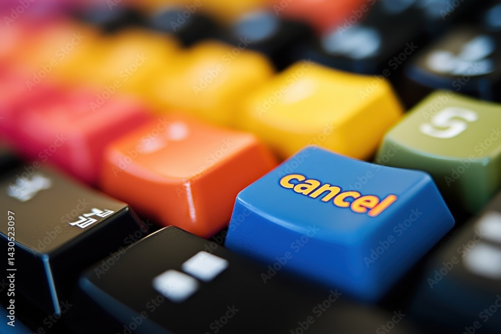 Poster colored keyboard keys featuring cancel option provide a clear visual for digital interfaces and user