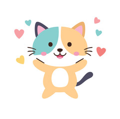 Cute Cartoon Cat with Stripes and Smile