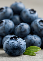 Closeup Single Round Blueberry Deep Color Water Droplets Soft Blurred Background