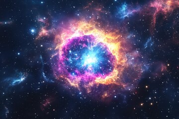 Fototapeta premium Colorful cosmic nebula displays vivid hues in the depths of space