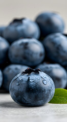 Closeup Single Round Blueberry Deep Color Water Droplets Soft Blurred Background
