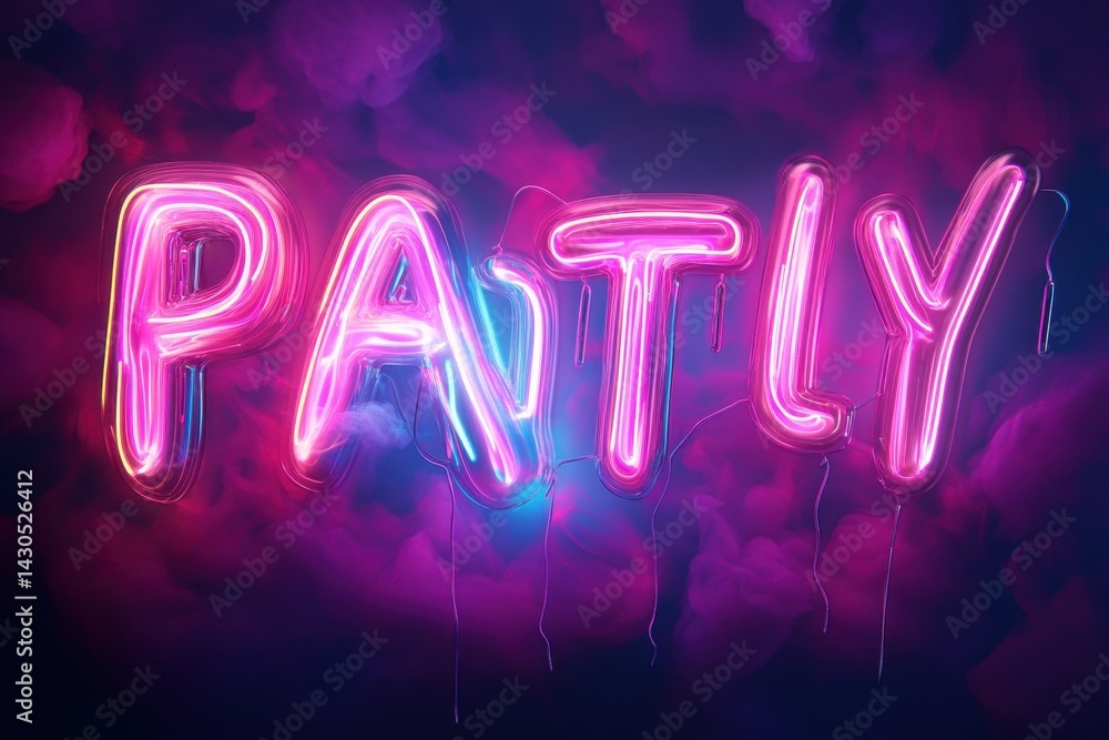 Poster vibrant neon light party text effect creating an energetic atmosphere for celebrations, animation te