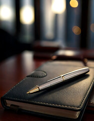Classic pen resting on a journal. Symbolizes strategy, planning, and reflection. Ideal for business, finance, writing, and education themes.