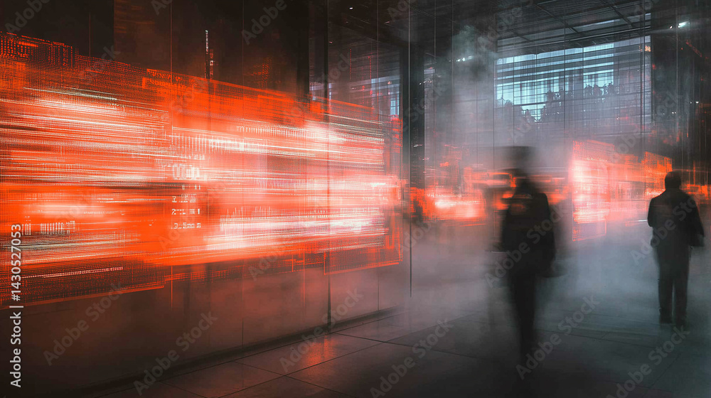 Aufkleber dynamic abstract representation of financial data with blurred figures in urban environment at dusk