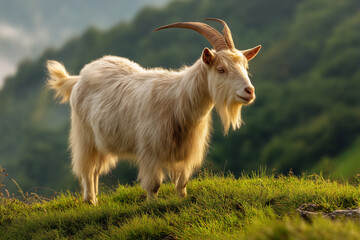 Fototapeta premium Goat Standing on Green Hills