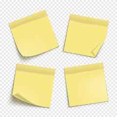 Vector yellow note paper isolated on transparent background. Realistic sticky note. Mockup of note paper for design.