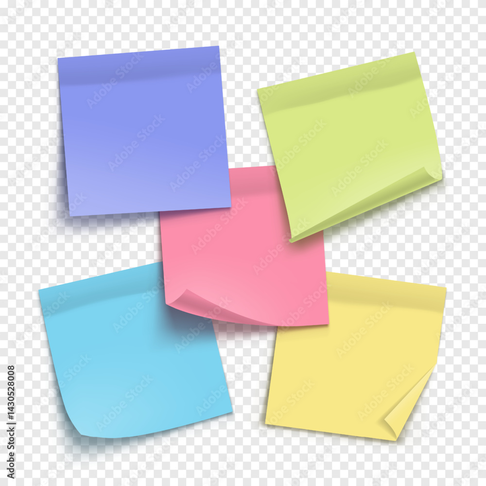 Poster vector colorful note paper isolated on transparent background. realistic sticky note. mockup of pape
