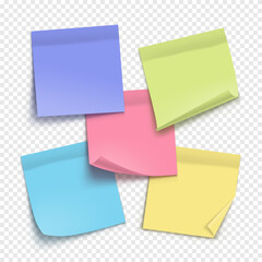 Vector colorful note paper isolated on transparent background. Realistic sticky note. Mockup of paper for design.