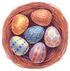 Colorful Eggs in Nest