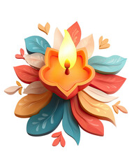 Colorful floral design with a candle at the center on a white background.