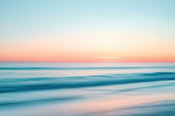 Obraz premium Abstract Ocean And Sky Background. Artistic Sunrise with Calm Blue Blurred Horizon