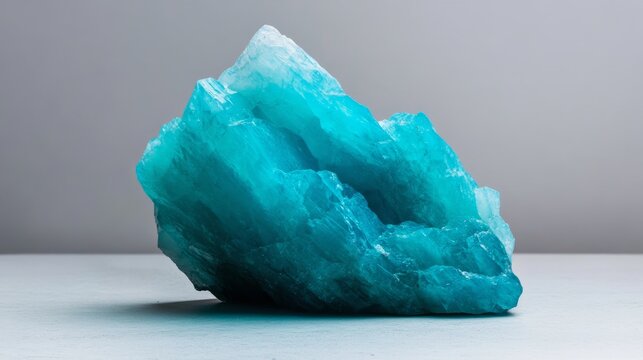 A vibrant Paraiba tourmaline gemstone, its neon-blue color standing out brilliantly against a white background,