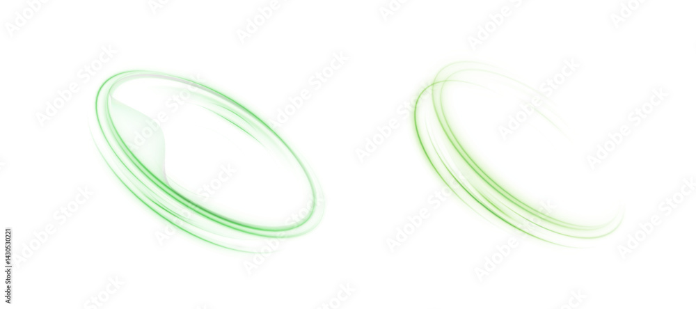 Poster airy abstract swirls in green neon light forming smooth loops on white background. vector effect for