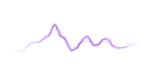 Purple lightning line with glowing pulse and discharge. Abstract vector with energy of impact, magic, and electric force on white background.