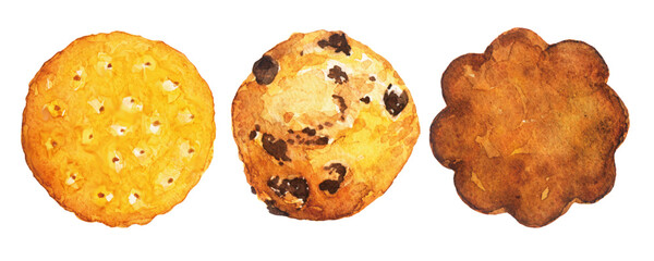 水彩で描いたクッキー、スイーツ