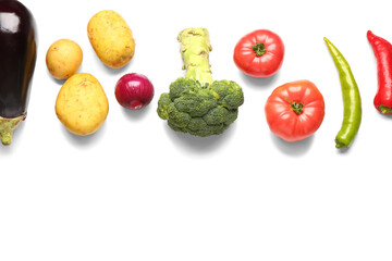 Fresh ripe vegetables on white background, closeup