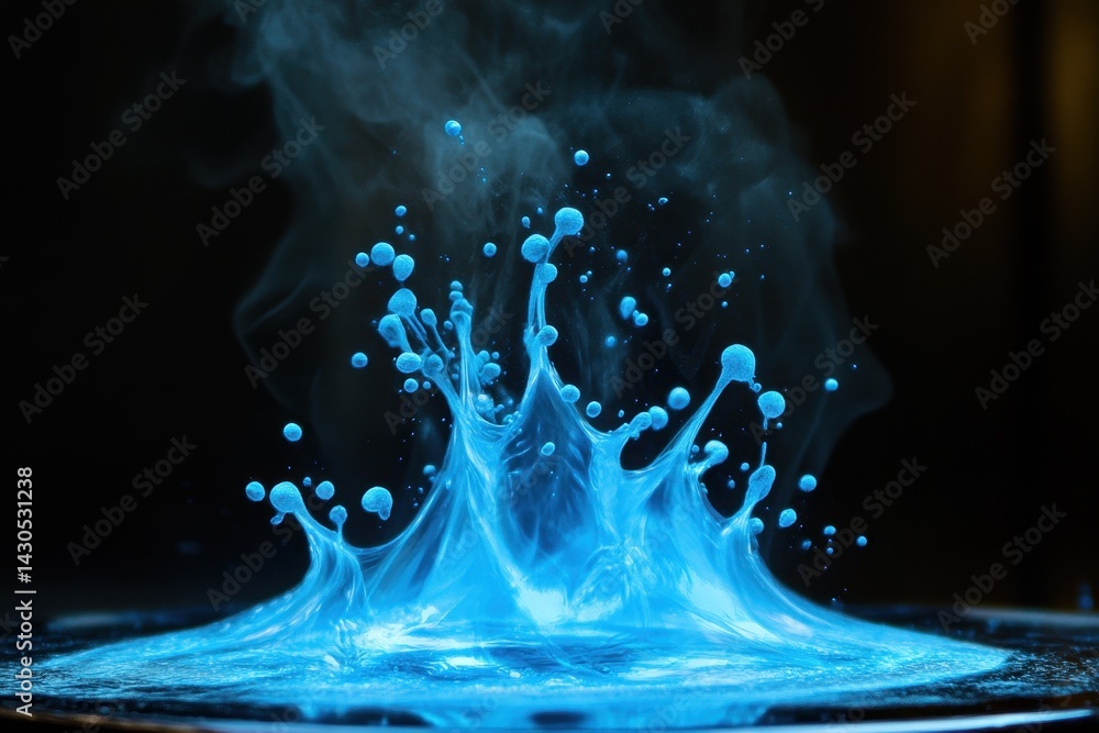 Aufkleber vibrant blue explosion line stream effect creating a mesmerizing water splash in a dark environment,