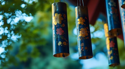 Wind chime of Shoujuin Temple (Shouju-in) - A serene temple renowned for its ceiling murals depicting floral themes and a summer wind chime festival. Kyoto Japan