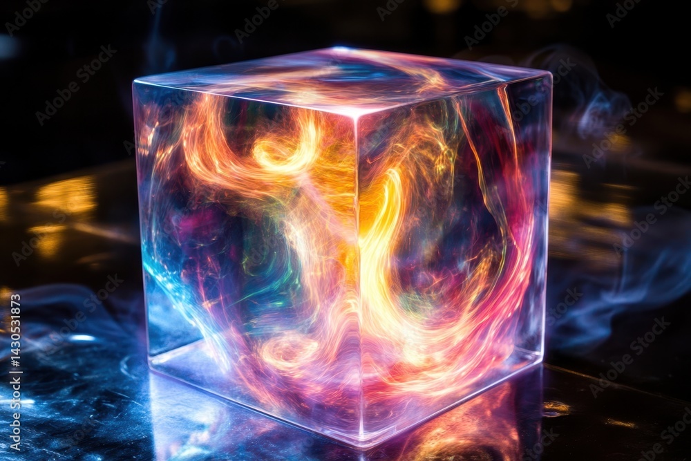 Aufkleber colorful swirling lights inside a glass cube creating a captivating visual display