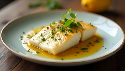 white fishand and  lemon, on a plate