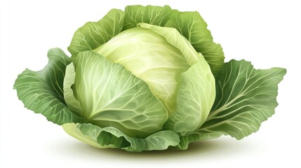 Obraz premium Fresh head of cabbage, vibrant green leaves, white inner core