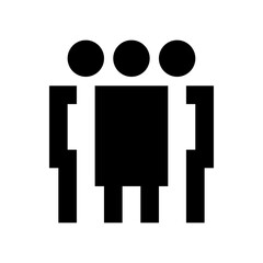 Abstract representation of three figures with circular heads in black and white minimalist design style