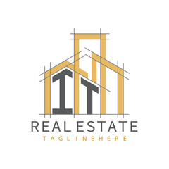 initial monogram logo for real estate with Home and Building shape creative design.