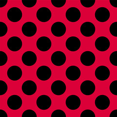 Red and black color abstract geometric spot polka dot seamless pattern.  Vector trendy background for poster, festival, music and textile