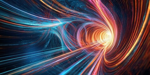 Obraz premium Hypnotic swirling lines forming a tunnel effect, bending reality in a surreal composition