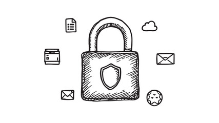 Data Security Line Art Visual Representing Safe Online Practices