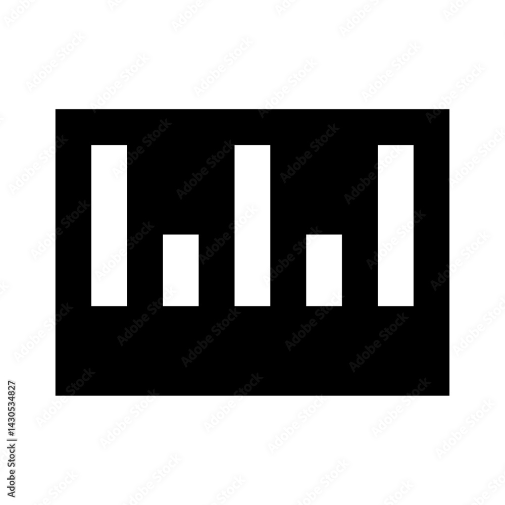 Poster abstract representation of varying height white bars against a solid black background creating a sta