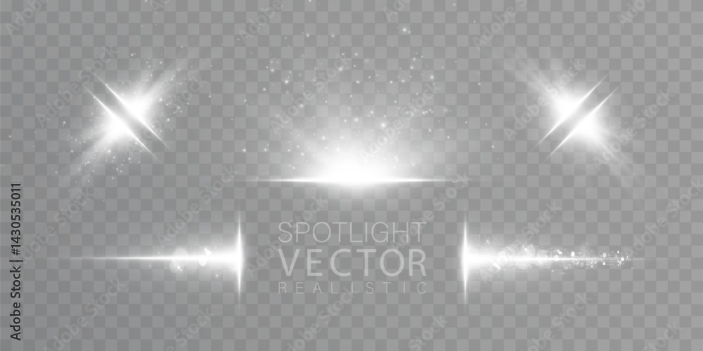 Aufkleber Bright white flashes of light with shimmering trails and shimmering glitter on a transparent background.