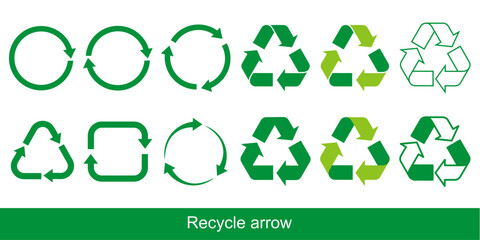 リサイクルマークのイラスト素材セット ベクター 白背景 再エネ 循環 緑