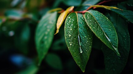Dewdrops on Lush Leaves