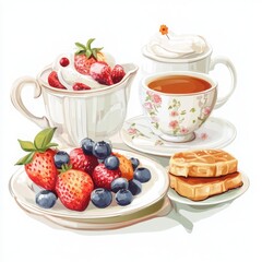 Mom breakfast and tea set isolated with white background