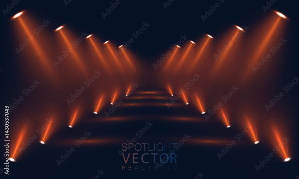 Aufkleber A stage composition with many symmetrically placed orange spotlights, creating the effect of a corridor of light with deep perspective.