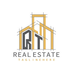 initial monogram logo for real estate with Home and Building shape creative design.