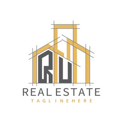 initial monogram logo for real estate with Home and Building shape creative design.