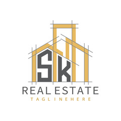 initial monogram logo for real estate with Home and Building shape creative design.