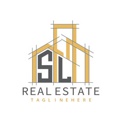initial monogram logo for real estate with Home and Building shape creative design.