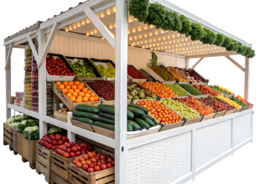 Fresh produce market stall with vibrant fruits and vegetables