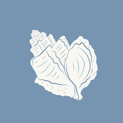 Hand drawn seashell in groovy naive style. Summer boho vintage icon, coastal design. Vintage trendy template for prints, posters, cards, tshirt