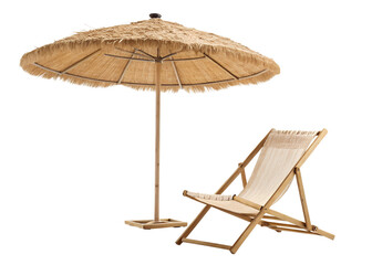 Relaxing at a beachside area under a straw umbrella and chair