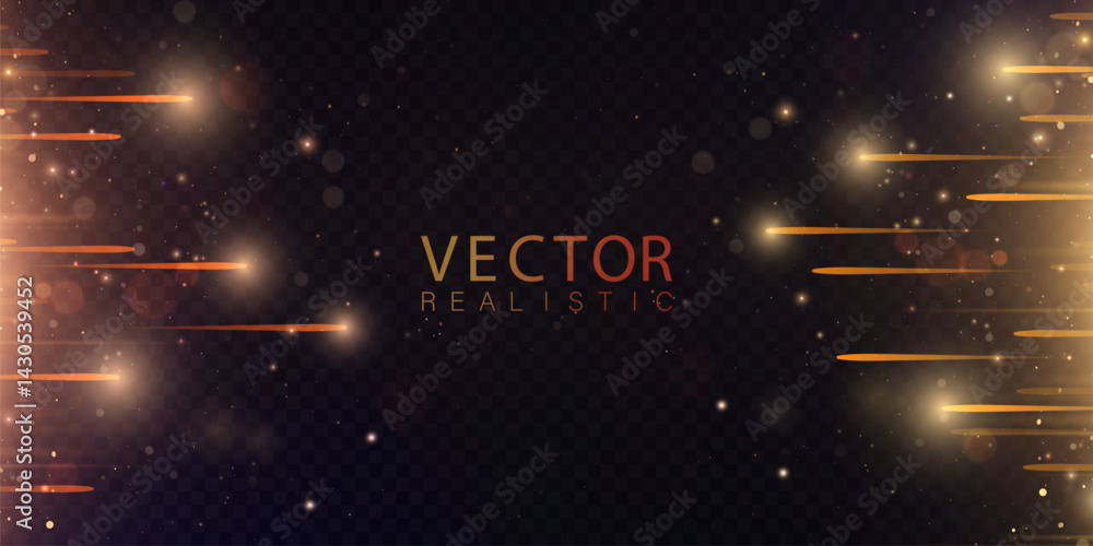 Poster futuristic glowing yellow background with motion stripes and shimmering particles on dark background