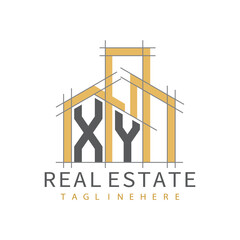 initial monogram logo for real estate with Home and Building shape creative design.